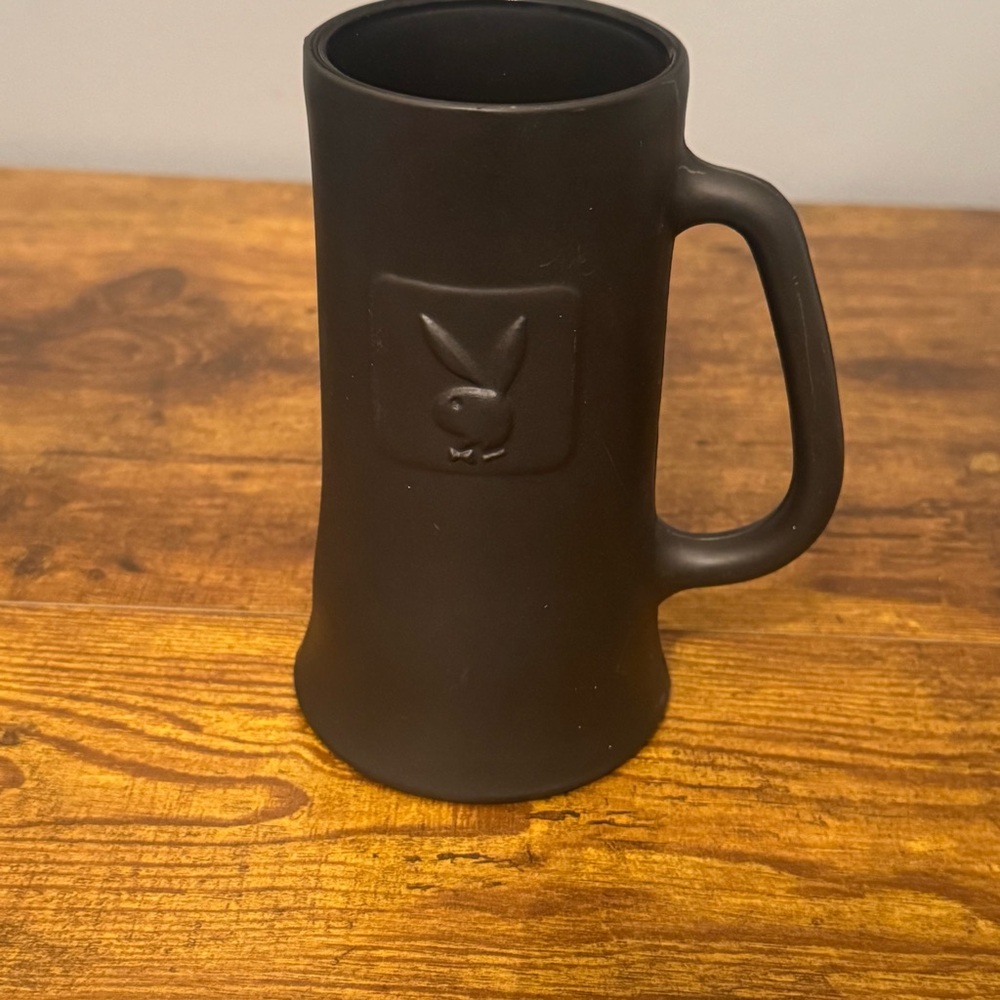Playboy‎ Vintage Black Frosted Glass Beer Stein Mug Embossed Bunny 6.5in